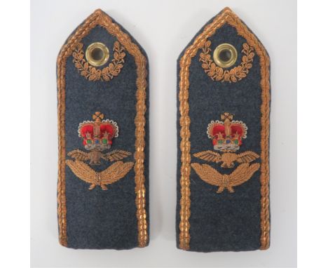 Pair Of Post 1953 Air Marshall Shoulder Boardsblue grey shoulder boards with gilt wire embroidery edging and laurel sprays to