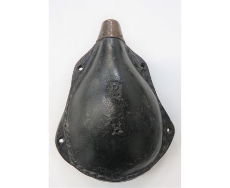 17th Century Pattern "Black Jack" Leather Powder Flaskblack treated, hard leather flask with wide edge seam.  The body with i