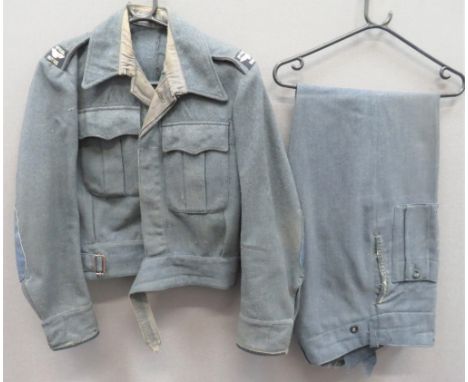 WW2 RAF Official Duties Battledress Jacket And Trousersconsisting blue grey, woollen, closed collar, short jacket.  Lower ext