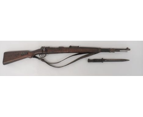 Deactivated WW2 German K98 Mauser Rifle7.92 mm, 23 3/4 inch barrel.  Front blade sight and rear ladder sight.  Breech marked 