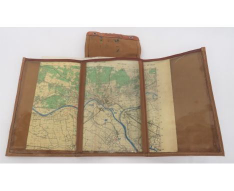 WW2 Airborne Pattern Map Case With Arnhem Mapbrown canvas, triple fold map case.  Top securing flap and leather side securing