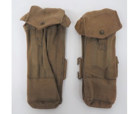 Two RAF Issue Sten Magazine Poucheskhaki webbing, rectangular pouches.  The top flap secured by a tab and press stud.  Rear c