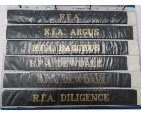 71 x Royal Fleet Auxiliary Navy Cap Tallies including RFA ... RFA Dewdale ... RFA Fort George ... RFA Olwen ... RFA Tidepool 