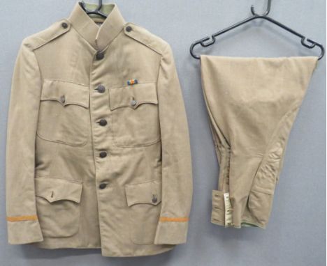 WW1 American Officer's Tunic and Breecheslightweight khaki, single breasted, high collar tunic.  Patch chest and lower pocket