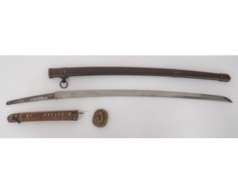 WW2 Military Mounted Japanese Officer's Katana Sword With Signed Tang27 1/4 inch, single edged blade with wavy hammon.  Minor