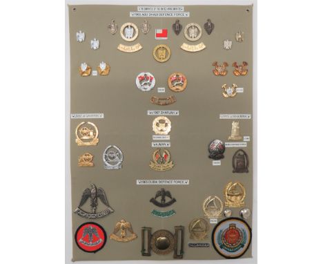 39 Items Of Insignia For Abu Dhabi Defence Forcedisplay board with good tabulated display of metal and cloth badges including