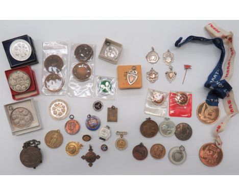 Selection of Medallion And Commemorative Medalsincluding 5 x silver hallmarked watch fob medallions ... 3 x shooting medallio