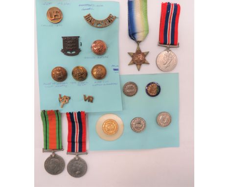 WW2 Medals And Badgesincluding Atlantic Star ... Defence medal ... 2 x 1939/45 War medals ... Gilt National Sea Training Scho