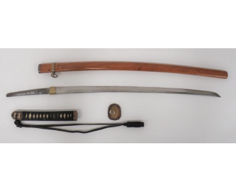 WW2 Military Mounted Japanese Officer's Katana Sword With Signed Tang27 inch, single edged blade with wavy hammon.  The tang 