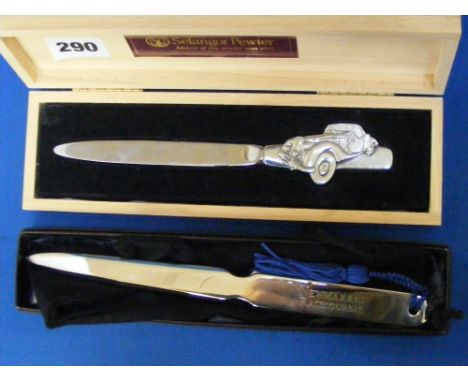 A fine quality Links of London Newmarket Racecourse paper knife with original box and another fine quality paperknife by Sela