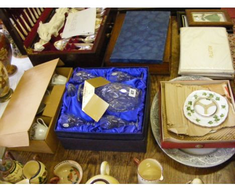 A boxed Royal Doulton Webb Corbett crystal decanter and four glasses, boxed tea ware and other items.