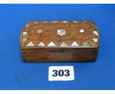 A Georgian dome top snuff box with mother of pearl inlay.