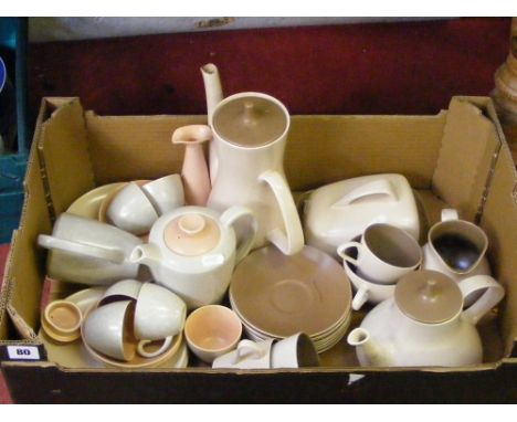 A Poole part coffee service and Poole part tea and coffee service, both in two tone patterns.