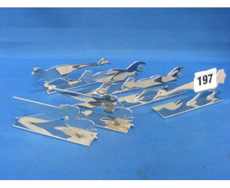 Yorel, France c1930.  A stylish set of 6 Art Deco chromed metal knife rests consisting of pairs of stylised pelicans, cockere
