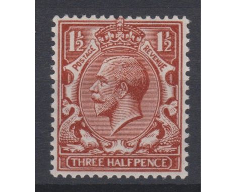 GB George V 1924 1 1/2d Brown ‘Type 16’ Watermark Inv N 35 (1) b experimental paper light mounted mint cat £120