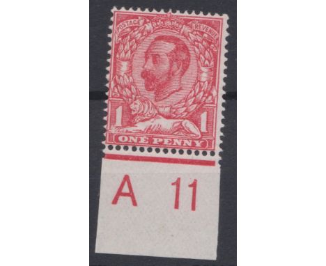 GB George V 1911 1d Carmine Red variety N7 (1) K “pale area by lions paws” lightly hinged mint cat £225