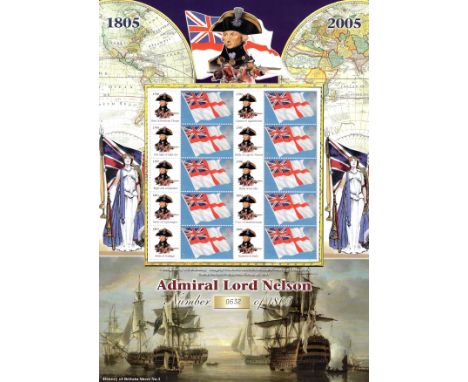 GB 2005 Admiral Lord Nelson limited edition History of Britain sheet with 10 X 1516 White Ensign first class stamps and 10 di