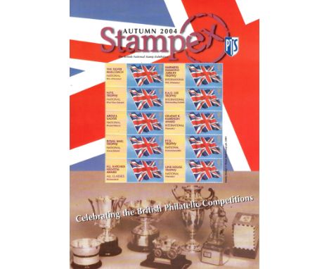 GB 2004 Autumn 2004 Stampex souvenir sheet, U/M with 10x 1517 first-class Union Jack stamps with attached philatelic Trophy l