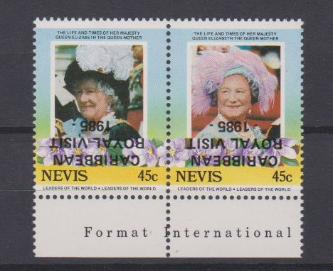 Nevis 1985 Royal Visit se-tenant 45c pair with error inverted overprint u/m mint