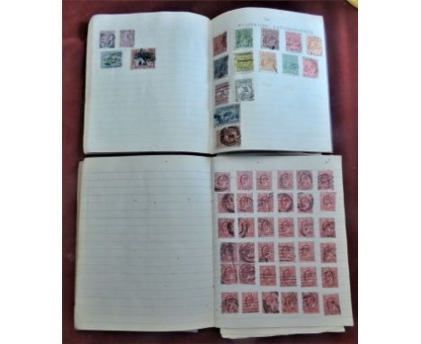 Great Britain and early Commonwealth in two vintage 'exercise books', one with considerable Edward VII, few Victoria used, ot