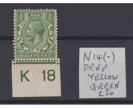 1913 1/2d deep yellow green, SG 351, Spec N 14 m/mint K 18 control