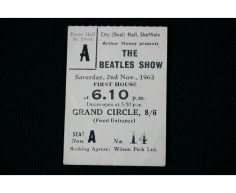 THE BEATLES SHOW - a ticket stub for The Beatles Show from 2nd November 1963 at City (Oval) Hall, Sheffield.