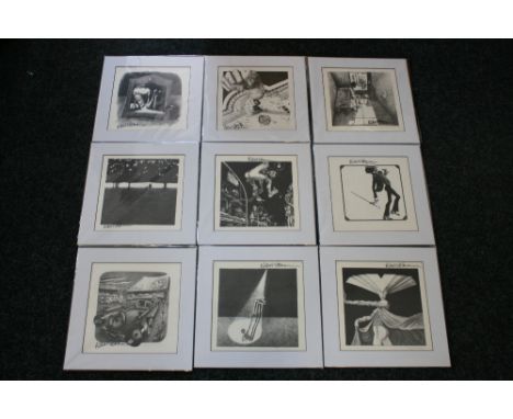 KLAUS VOORMAN and RINGO STARR - fantastic set of 9 signed prints featuring the artwork of Klaus Voorman as used in 1973 for R