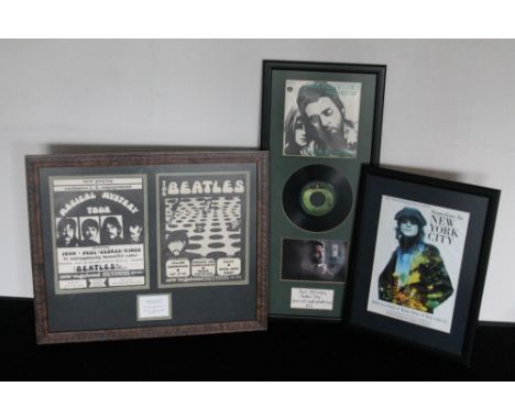 BEATLES MEMORABILIA - 3 framed Beatles related items to include 2 early adverts produced for The New Vagabond Theatre, Vermon