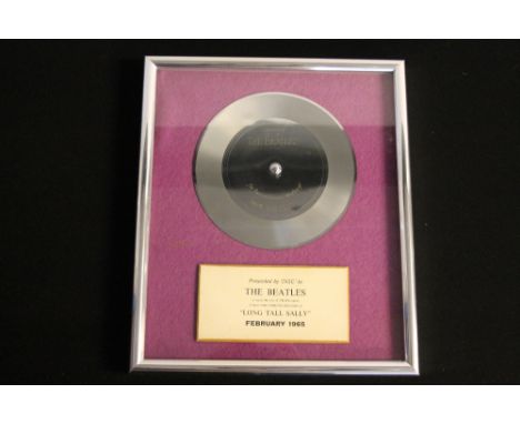 BEATLES LONG TALL SALLY SILVER "DISC" AWARD - presented by "Disc" to "The Beatles" to mark sales of 250,000 copies for their 