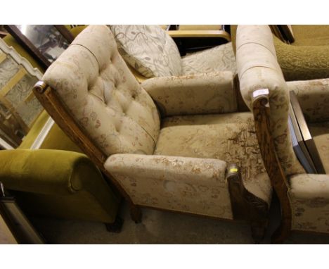 A late Victorian oak and button back armchair - for re-upholstery 