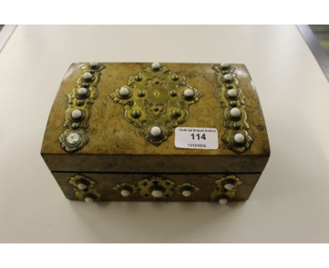 A Victorian walnut and brass mounted trinket box