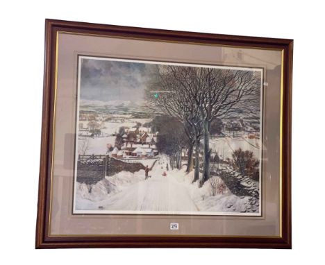 J. McIntosh Patrick, Sidlaw Village, Winter, signed print in glazed frame.