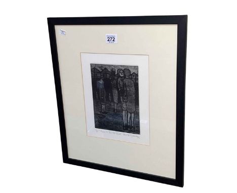Tom McGuinness, Women in the Pit Yard, framed print, signed and dated 93, 43.5cm by 37cm, including frame.