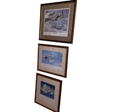 Three signed limited edition prints, D-Day, Concorde and Conquest of Everest.
