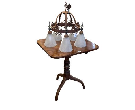 Victorian mahogany snap top occasional table on pedestal tripod base and five branch ceiling light (2).