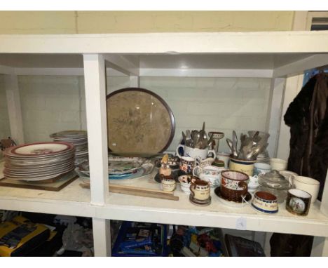 Early decorative pottery, lustre, metalwares, prints, fur coat, etc.