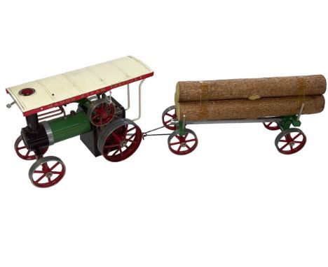 Mamod Steam Engine Tractor with log trailer.