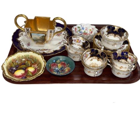 Coalport china including part tea service, floral plate, two handled cup, small Moorcroft dish, Aynsley dish, etc.