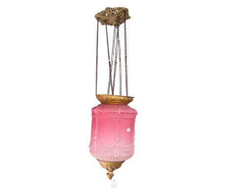 An Edwardian blush pink glass hanging light.
