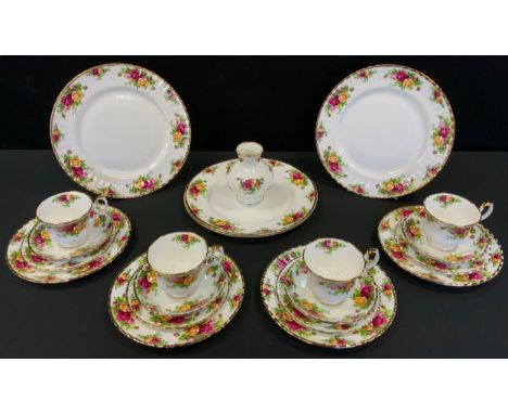 Royal Albert Old Country Roses - four dinner, dessert, side plates, teacups, saucers;  vase 