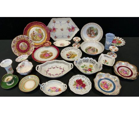 A Limoge shaped circular plate, after Fragenard;  ribbon plates and bowls;  etc 