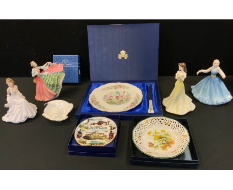 Aynsley plate, Wild Tudor; Historic Scotland plate; Royal Doulton Moonflower leaf tray; Royal Worcester figurine, Golden Mome