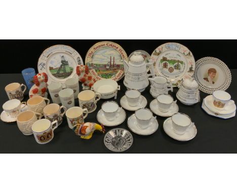 Ceramics - a German Tielsch &amp; Co Altwasser porcelain tea set, large conical tea pot, sucrier, cups saucers etc;  Royal Co