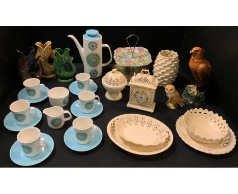 A mid 20th centuery J G Meakin Aztec pattern coffee set;  Royal Winton Anemone pattern two tier cake stand;  glug jugs;  Roya