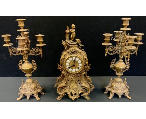 A late 19th century style reproduction rococo style clock garniture 