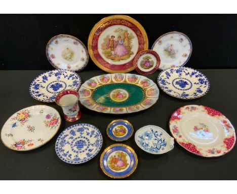 A Meissen Onion pattern dish, crossed swords (second);  Limoge plates;  etc 