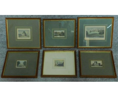 A set of six hand coloured framed prints, including Blenheim Palace, Radcliffe Library,  Stationers Hall, St Marys Church, If