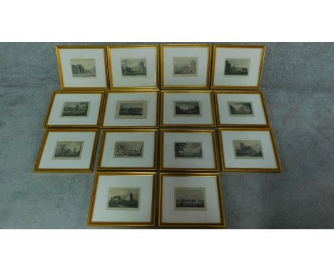 A set of fourteen framed and glazed prints, around Oxford, some hand coloured 30.5x35.5cm 