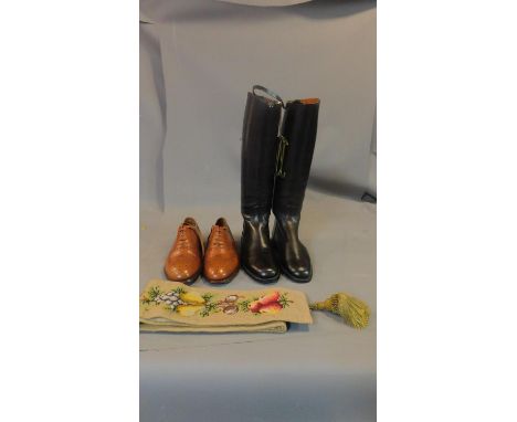 A pair of black leather riding boots by Harry Hall, Regent Street, London W1, started in 1891, (size 11) and a pair of Crocke