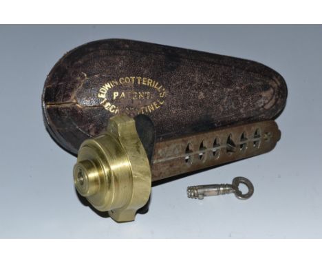 An unusual and scarce Victorian portable door lock, Edwin Cotterill's Patent Lock Sentinel, hinge bound metal plates with opp